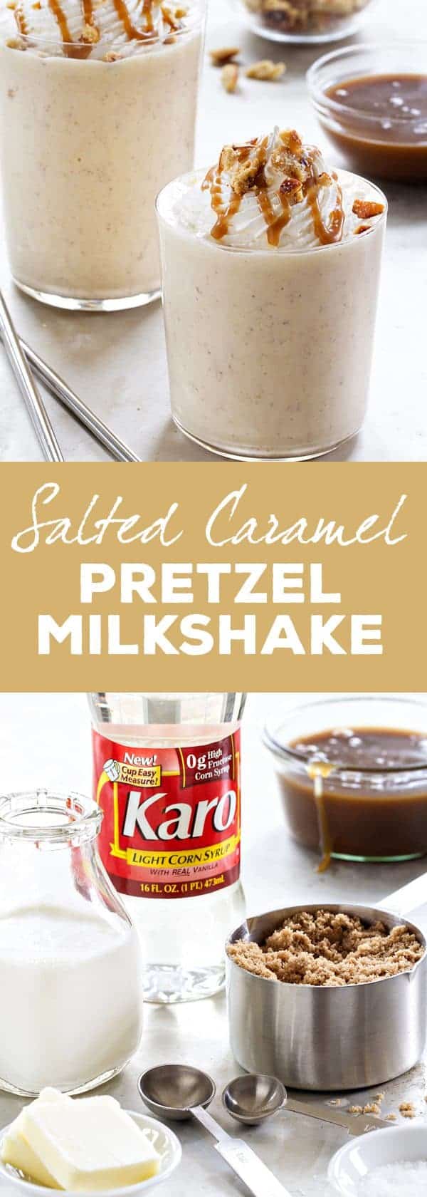 A Salted Caramel Pretzel Milkshake to cool you off and sweeten you up! This delicious dessert whips up quickly for a crowd, making it perfect for barbecues or a Memorial Day party. So delish!