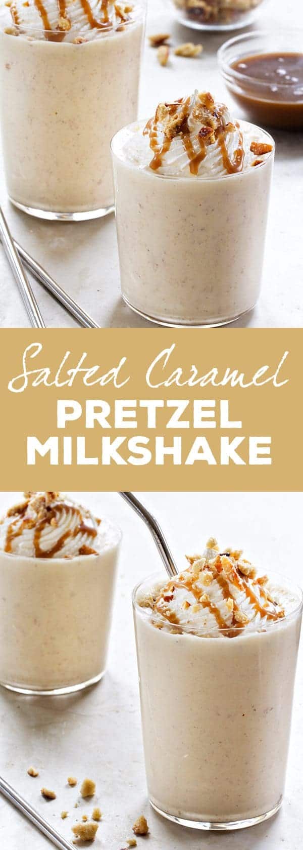 Salted Caramel Pretzel Milkshake is for the person who loves salty and sweet. Mixed in a cool, creamy milkshake, you've got one gorgeous treat!