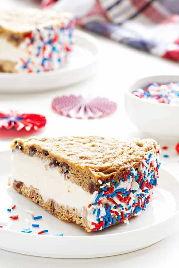 Chocolate Chip Cookie Ice Cream Sandwich Cake will be the hit of any summer party. Your guests will line up for this one!
