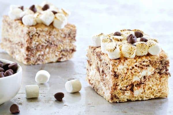 S'mores Marshmallow Crispy Treats are the perfect potluck dessert. They'll definitely be the first thing to disappear!