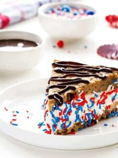 Chocolate Chip Cookie Ice Cream Sandwich Cake is a sweet ending to any meal. Drizzle with chocolate sauce just before serving.