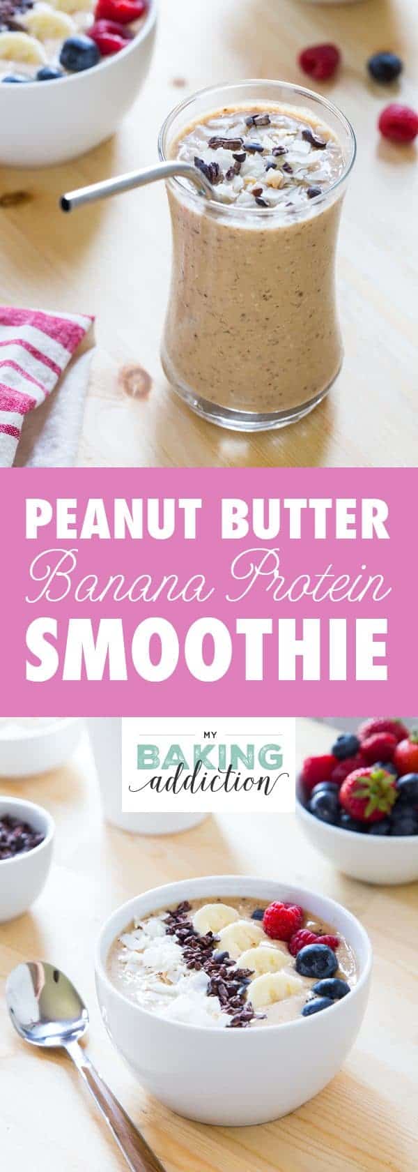 This Peanut Butter Banana Protein Smoothie is loaded with good for you ingredients! Perfect for busy mornings!