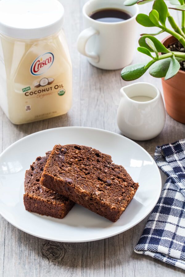 Chocolate Coconut Zucchini Bread can be enjoyed for breakfast or dessert. Or both!
