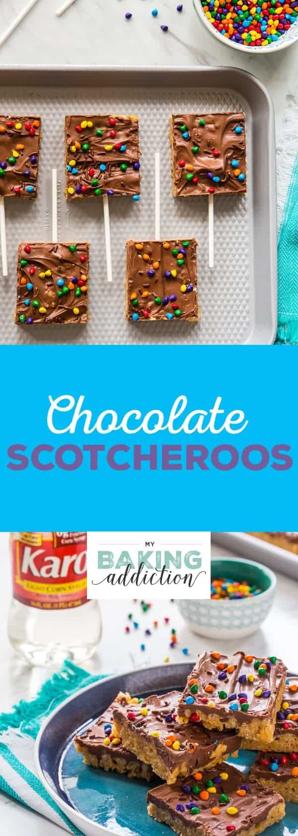 Chocolate Scotcheroos combine peanut butter, crispy rice cereal, and chocolate into one delicious treat. A perfect recipe to make with your kiddos! So fun!