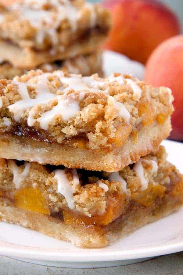 Peach Crumb Bars are topped with a sweet brown sugar crumble. Nothing could be better!