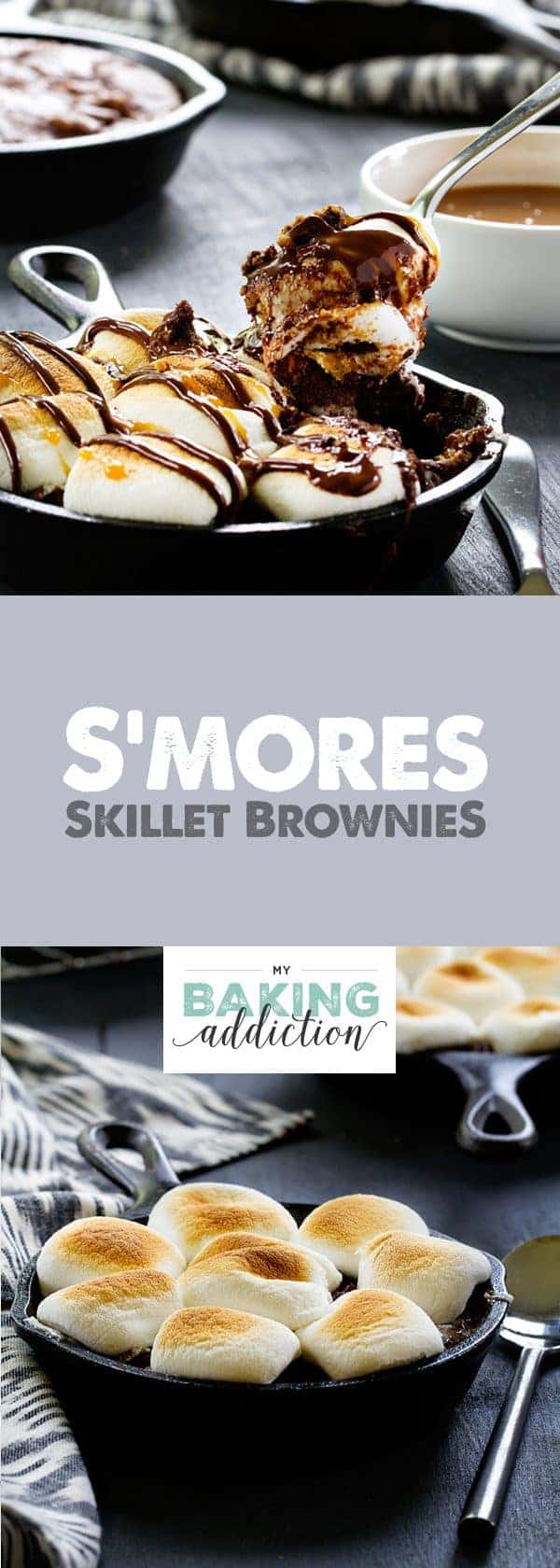 S'mores Skillet Brownies have a graham cracker crust topped with a layer of fudgy brownies and perfectly roasted marshmallows. What's not to love? 