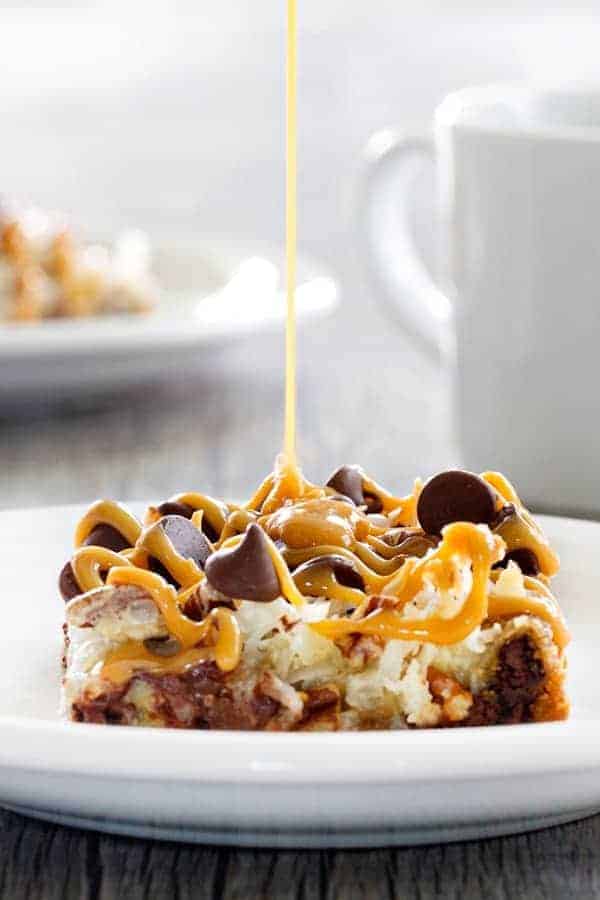 Coconut Caramel Pecan Cookie Bars are a quick and easy treat thanks to refrigerated cookie dough. Pecans, coconut and caramel make them irresistible.
