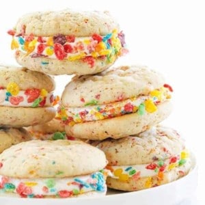 Fruity Pebbles Whoopie Pies are a fun spin on a classic dessert! So much fun!