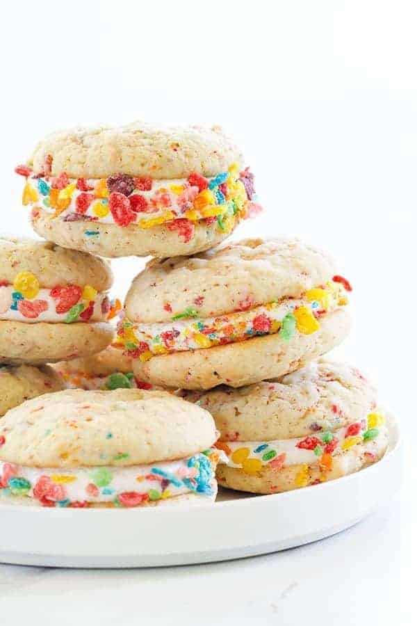 Fruity Pebbles Whoopie Pies are a fun spin on a classic dessert! So much fun!