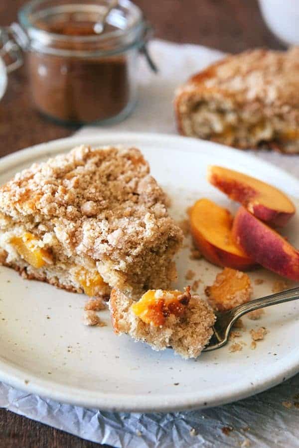 This Fresh Peach Coffee Cake is the perfect way to show off the season’s juiciest peaches. You'll love it for breakfast or dessert!