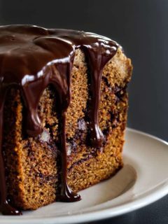 Mocha Coffee Cake has an espresso crumb topping with a Kalhua ganache. Each bite is heavenly!
