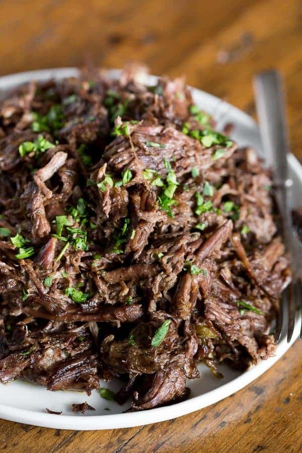 Mississippi Roast from Nutmeg Nanny. So easy and delicious. Toss everything into the slow cooker and you're good to go!