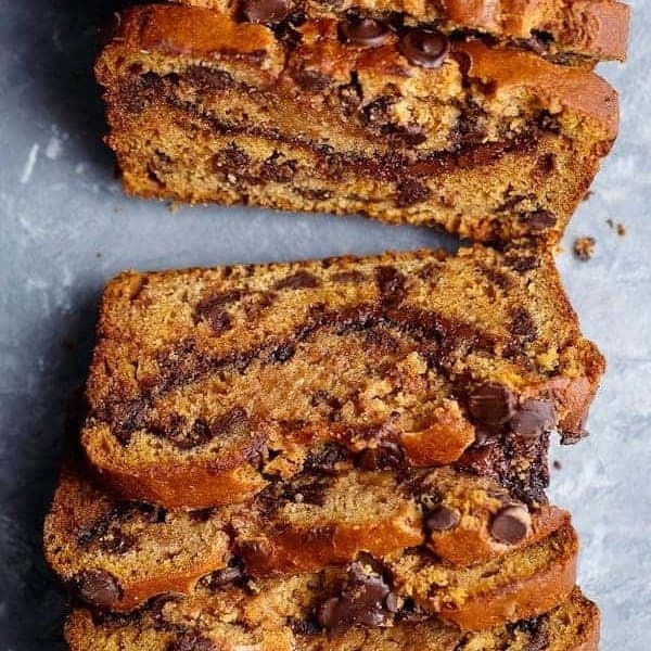 Nutella Chocolate Chip Pumpkin Bread is filled with fall flavours and melt in your mouth chocolate chips! So perfect for fall!