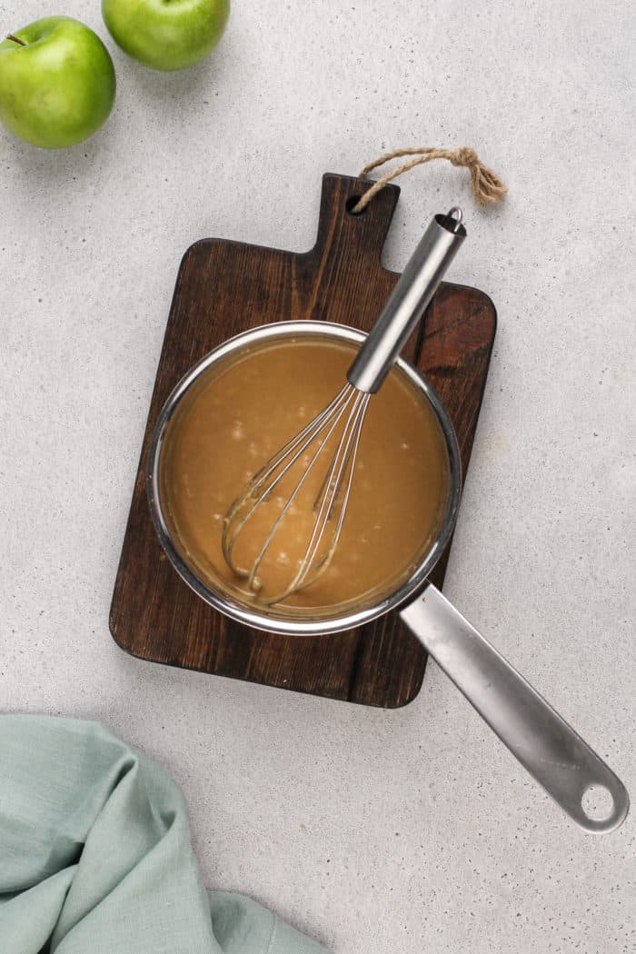 Caramel frosting for blondies in a saucepan.
