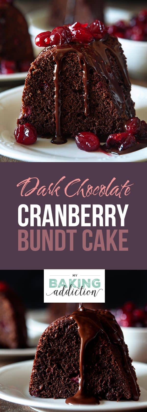 Dark Chocolate Cranberry Bundt Cake is the perfect combination of rich chocolate and tart juicy cranberries in a tender, buttery cake. Perfect for the holiday season!