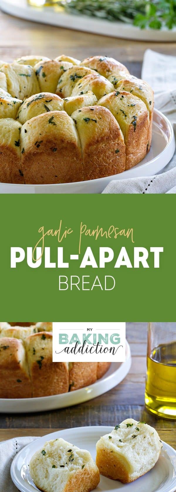 Garlic Parmesan Pull-Apart Bread is great for serving next to turkey and stuffing or spaghetti and meatballs. A total crowd pleaser!