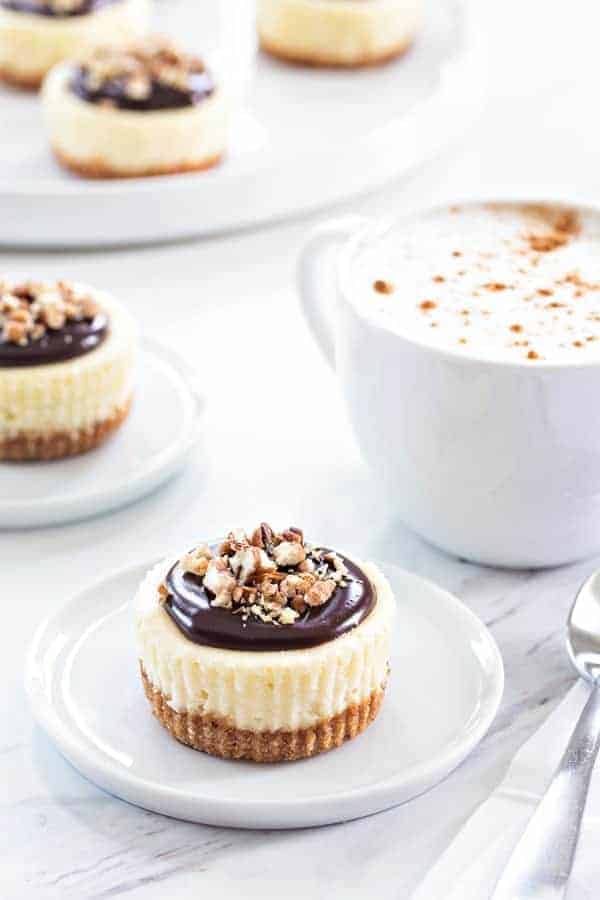 Mini Chocolate Pecan Cheesecakes will cure any nutty chocolate craving you've got going on. They're perfect for your next dinner party, too.