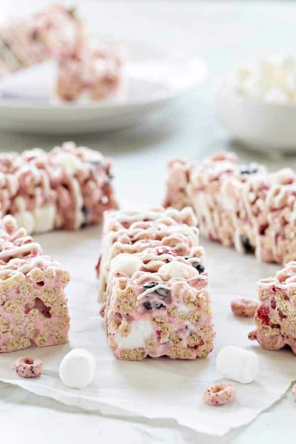 Berry Cereal Treats are everything you love about marshmallow cereal treats, but with a berry twist.  Easy and so delicious!