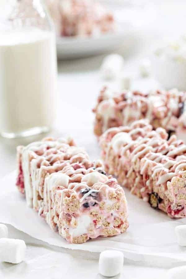 Berry Cereal Treats are everything you love about marshmallow cereal treats, but with a berry twist. So fun and delicious!