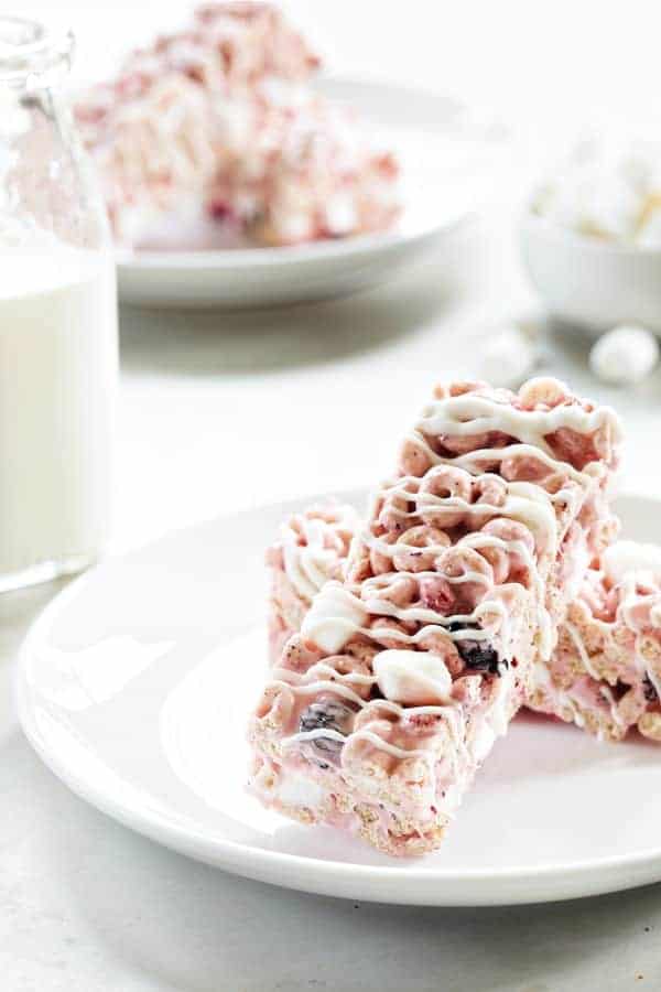 Berry Cereal Treats are everything you love about marshmallow cereal treats, but with a berry twist.  A fun treat to make with the kiddos!
