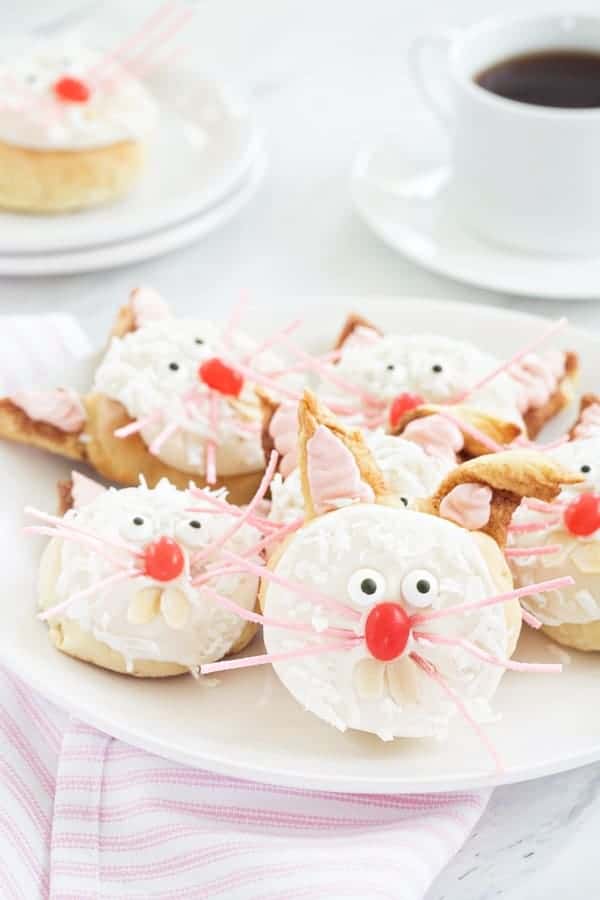 Basic cinnamon roll dough is transformed into adorable bunnies perfect for Easter brunch! 