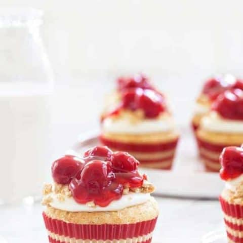 Cherry Cheesecake Cupcakes are a fun and portable take on my favorite dessert. They're perfect for summer barbecues and potlucks.