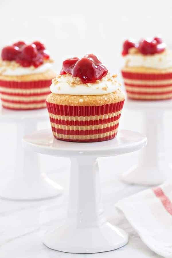 Cherry Cheesecake Cupcakes are a fun and portable take on my favorite dessert. So perfect for summer barbecues! 