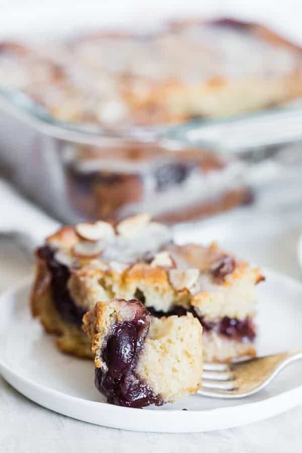 Cherry fritter cake is packed full of summer flavor. It's perfect for pool parties and barbecues! 