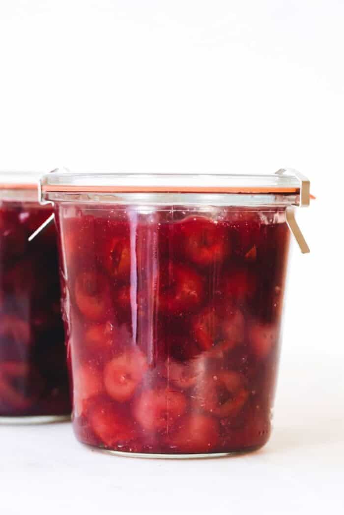 Jar of cherry pie filling