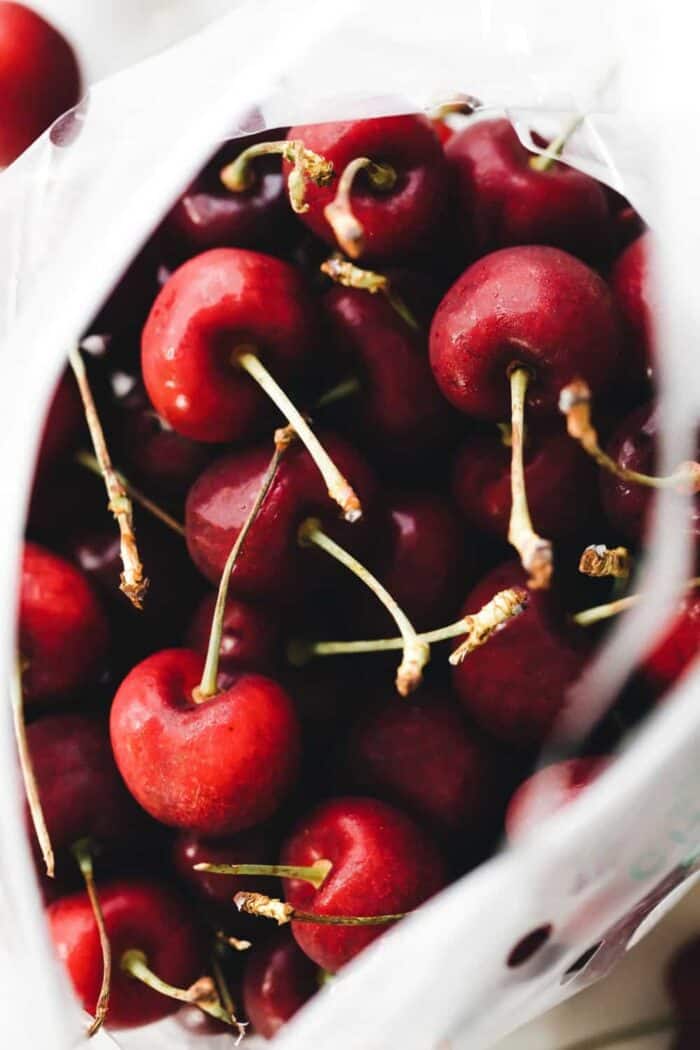 Bag of fresh cherries for homemade cherry pie filling