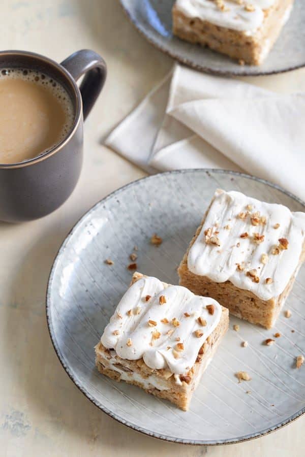 Frosted Maple Pecan Marshmallow Cereal Treats are a surefire no-bake treat. A perfect fall inspired treat!