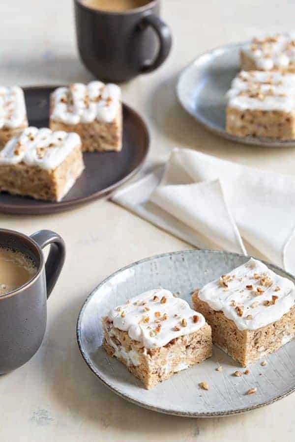 Frosted Maple Pecan Marshmallow Cereal Treats are a surefire no-bake treat. Simple and so perfect for fall!