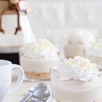 White Chocolate Tiramisu Pudding Cups come together in minutes for a delicious and simple dessert. They're perfect for holiday parties, or a Wednesday night.