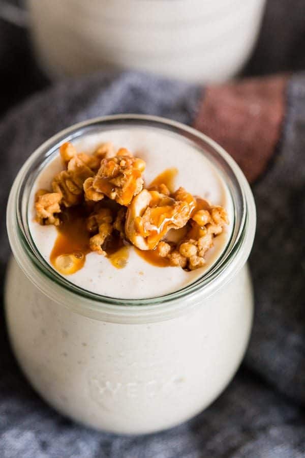 This caramel apple crisp milkshake is the perfect combination of ice cream and fall dessert flavor.  So delish!