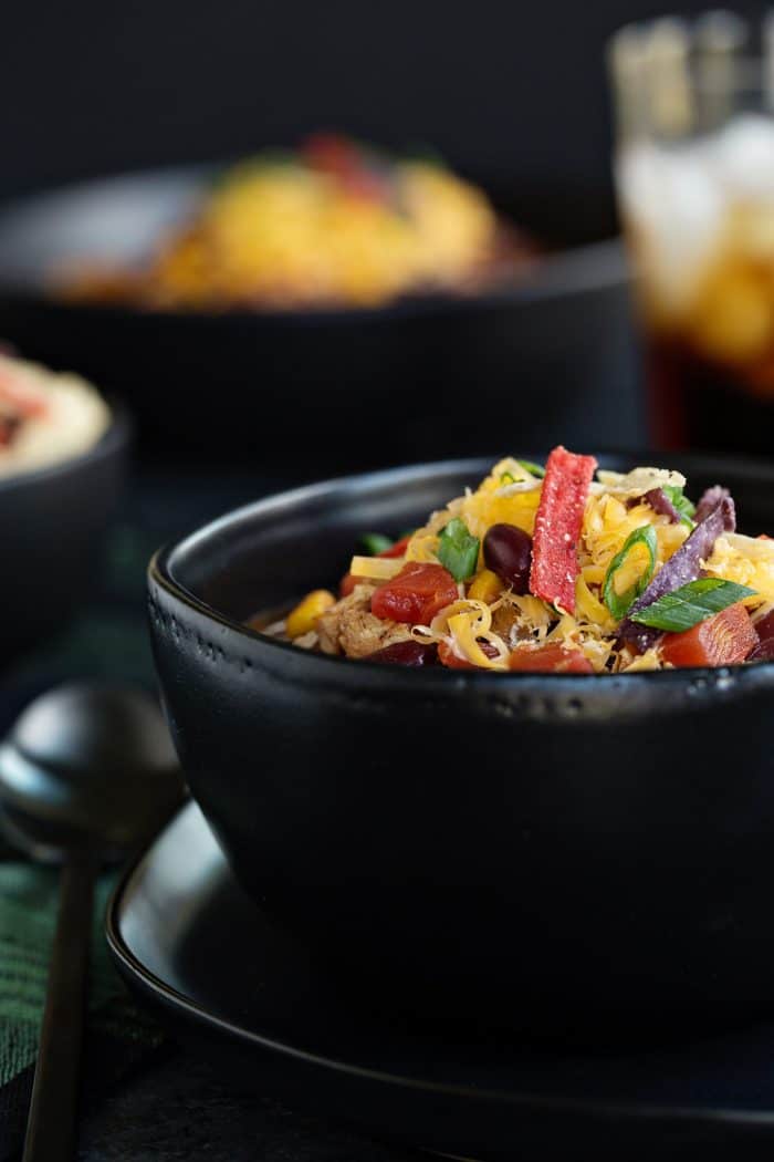 Easy Chicken Chili couldn't be easier or more delicious! Pair it with a fresh salad and dinner rolls for a simple weeknight meal!