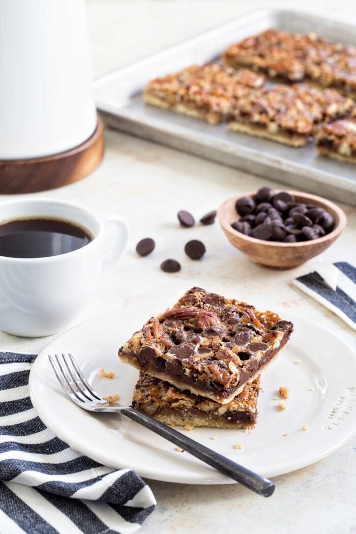 Chocolate Bourbon Pecan Bars are a fun twist on classic pecan pie. Holiday dessert perfection!