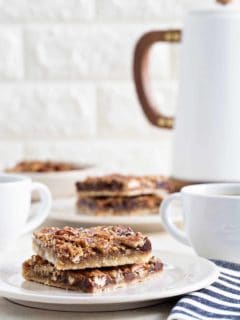 Chocolate Bourbon Pecan Bars are a fun twist on classic pecan pie. They're the perfect bar dessert for the holidays!