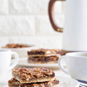 Chocolate Bourbon Pecan Bars are a fun twist on classic pecan pie. They're the perfect bar dessert for the holidays!