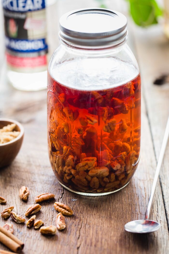 Pecan Pie Vodka is sweet, nutty, and everything you'd want a drink like this to be. Simple, delicious and perfect for Thanksgiving!