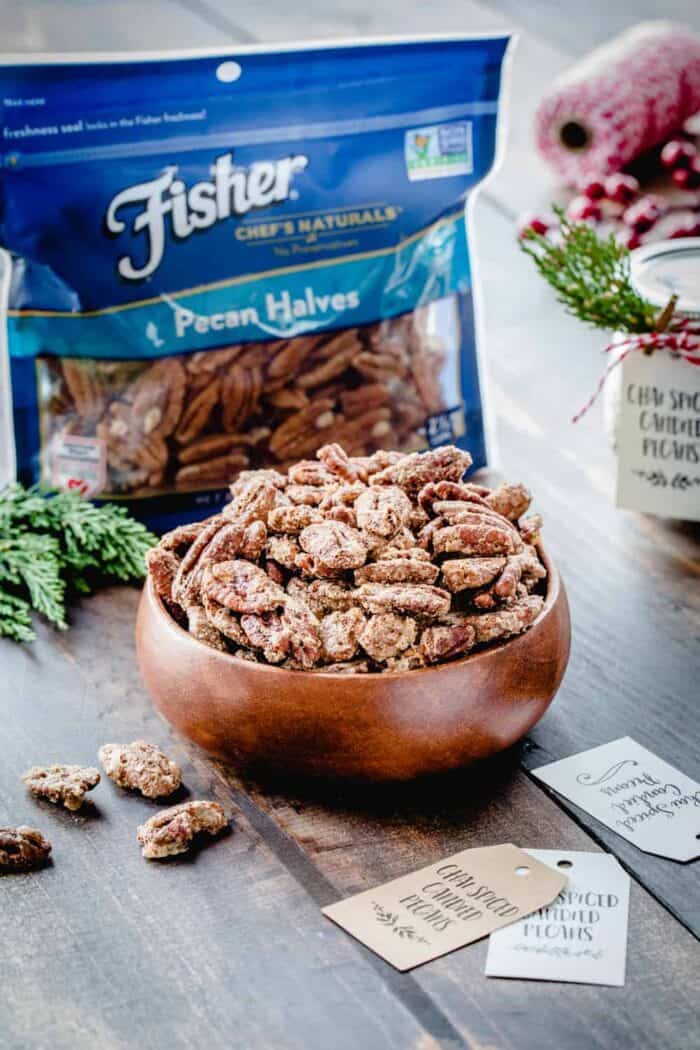 Chai Spiced Candied Pecans are sweet, crunchy and totally delicious!  The perfect homemade gift idea!