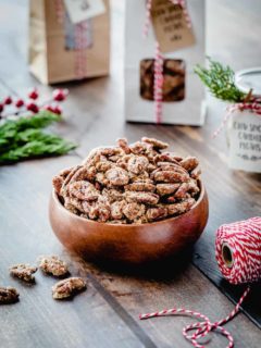 Chai Spiced Candied Pecans are sweet, crunchy and totally delicious! They’re perfect for topping salads, desserts, or just munching by the handful.