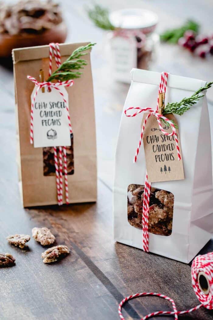 Chai Spiced Candied Pecans are sweet, crunchy and totally delicious! They’re perfect for holiday gift giving.