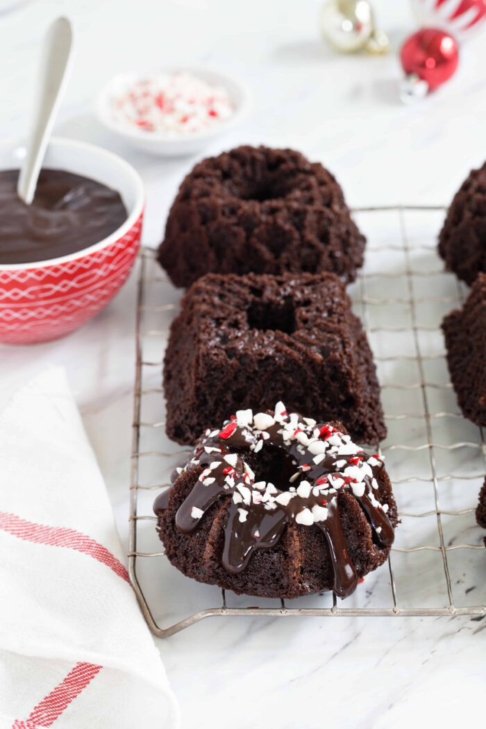 Chocolate Peppermint Mini Bundt Cakes are a fun and delicious dessert for any holiday party. Mini cakes for the win!