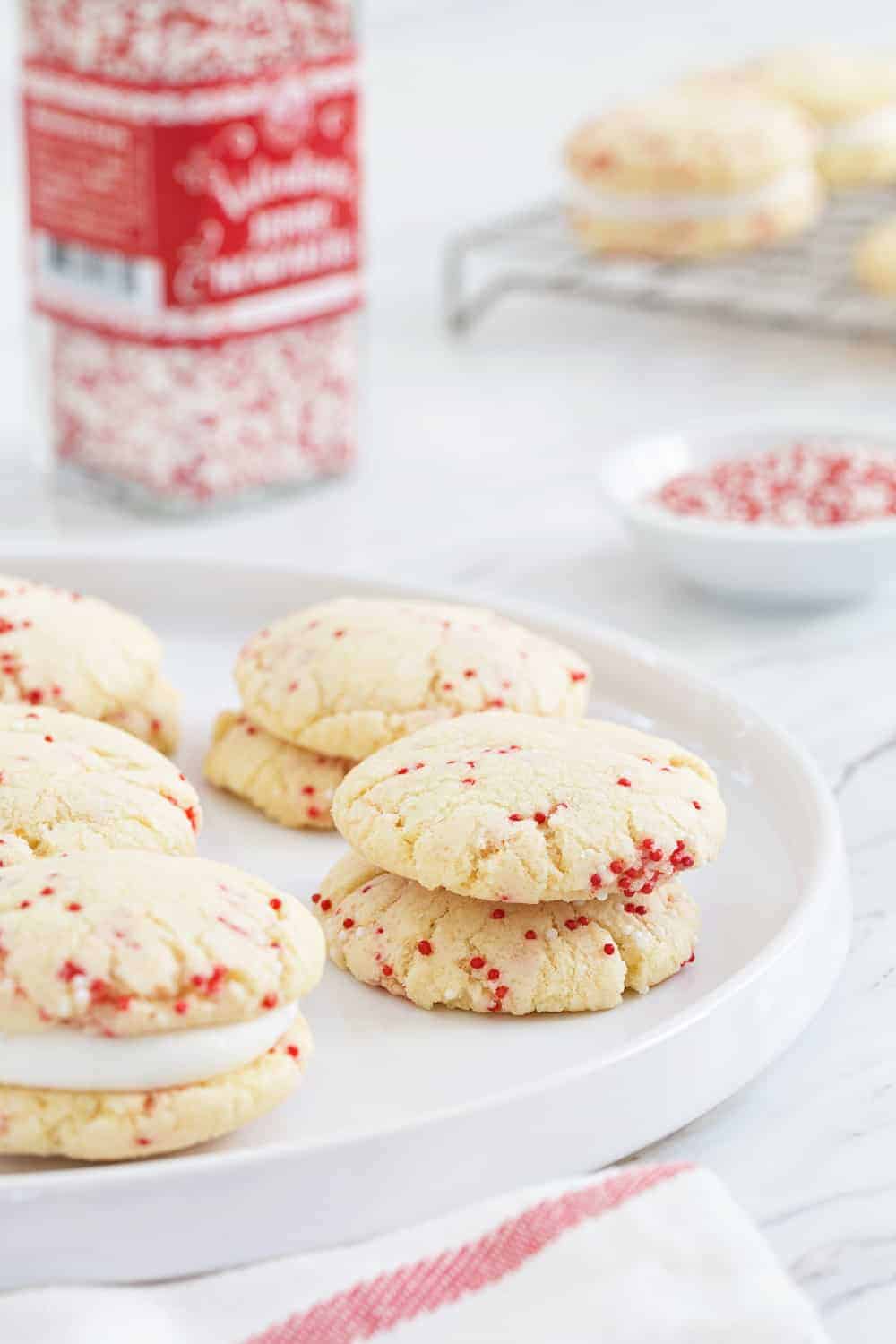 Easy Sugar Cookies come together in a snap! No chilling, rolling, or cookie cutters required! You'll LOVE these!