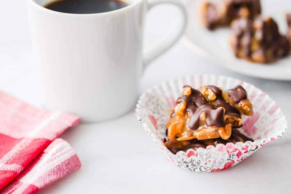 Caramel Pecan Clusters come together with just a handful of ingredients.  If you love caramel, these are a must-make!