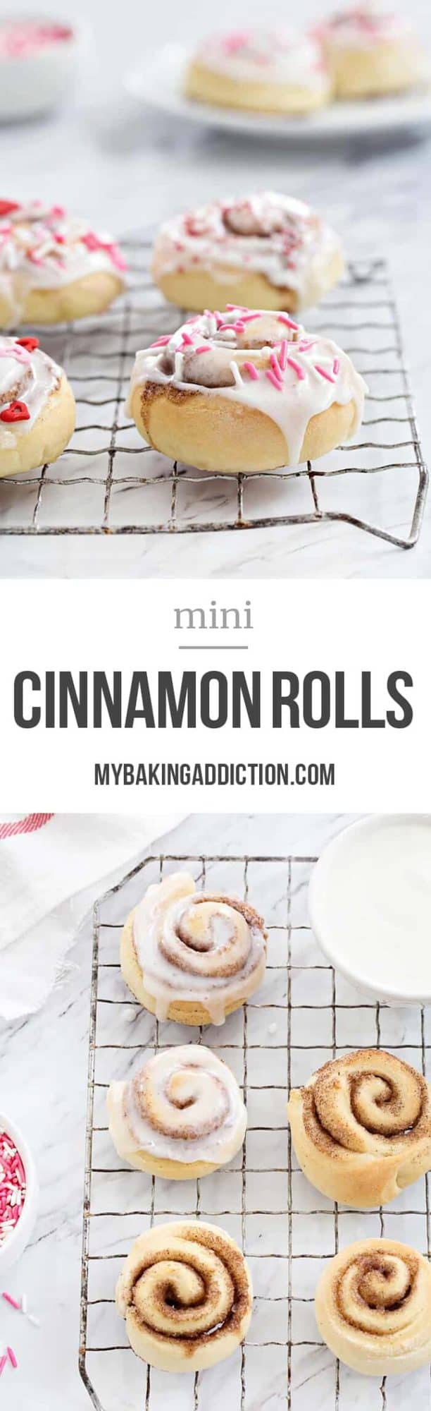 Mini Cinnamon Rolls are a fun and delicious way to celebrate any day! A sweet glaze and colorful sprinkles makes them extra special!