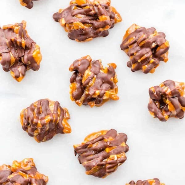 Caramel Pecan Clusters come together with just a handful of ingredients. They're sweet, salty and perfect for any caramel lover!