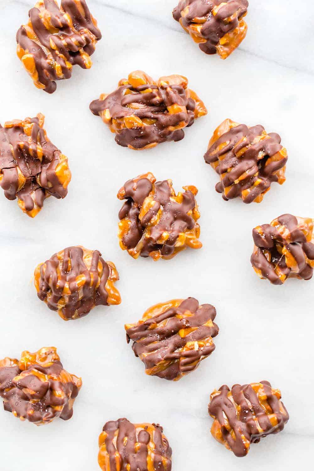 Caramel Pecan Clusters come together with just a handful of ingredients. They're sweet, salty and perfect for any caramel lover!