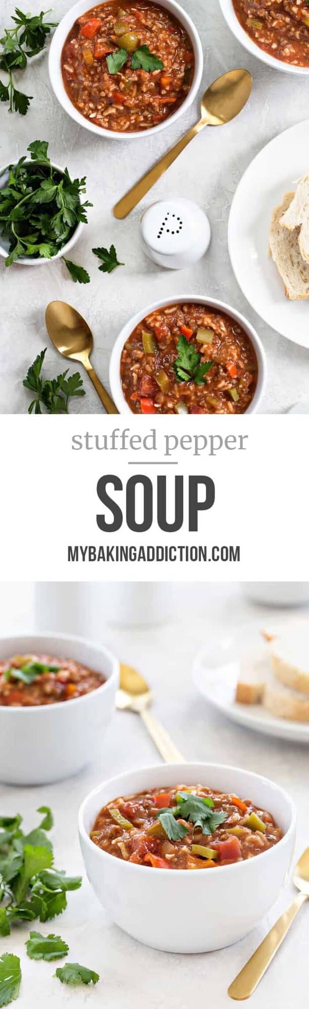 Stuffed Pepper Soup is loaded with the familiar flavors of traditional stuffed peppers and comes together in one pot. Everyone will be raving about this quick and delicious soup!