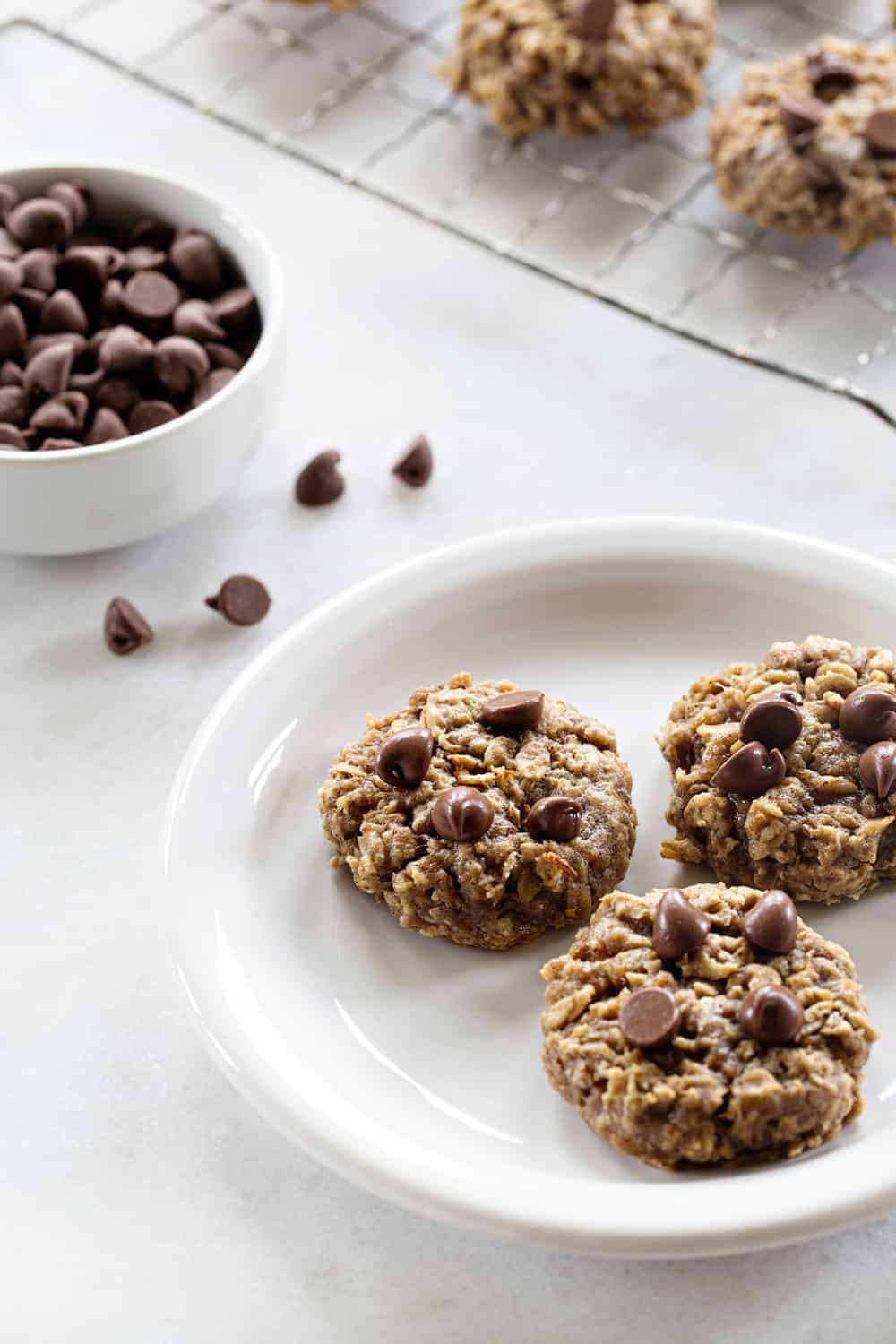 Banana Oatmeal Cookies are soft, chewy and studded with chocolate. Stir in walnuts or pecans for a little crunch!